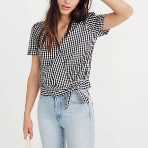 Madewell Short-Sleeve Wrap Top in Gingham Check
